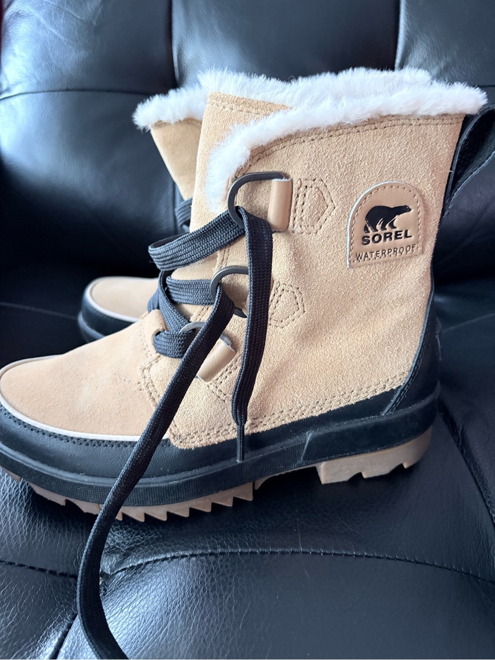 Sorel Kids Tan and Black Waterproof Faux-Fur Winter Boots
